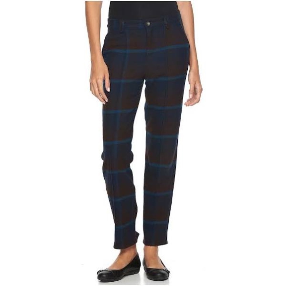 WOOLRICH Women's Blue Brown Plaid Wool Blend Slim Leg Trouser Pants Size 10